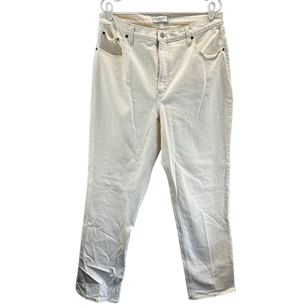 Abercrombie & Fitch The 90s Straight Ultra High Rise Curve Love Cream White 33